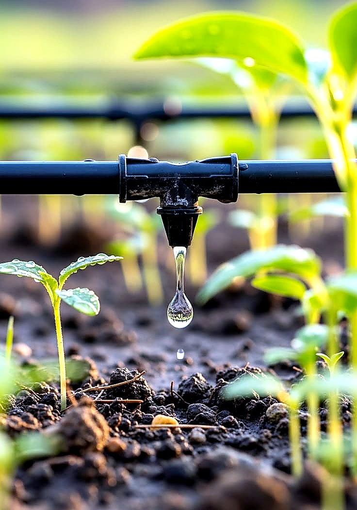 Seedling drip irrigation close up